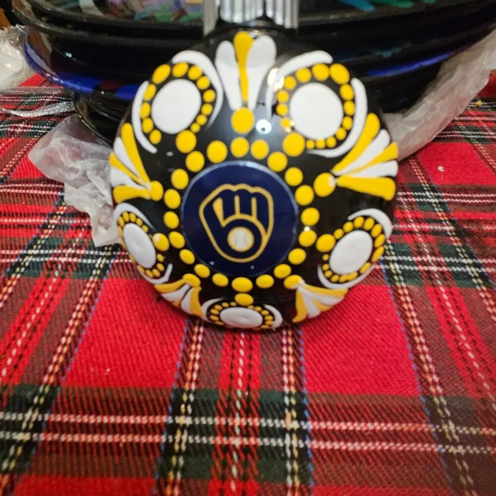 Milwaukee Brewers Shatterproof 3 Inch Hand Painted Mandala Ornament
